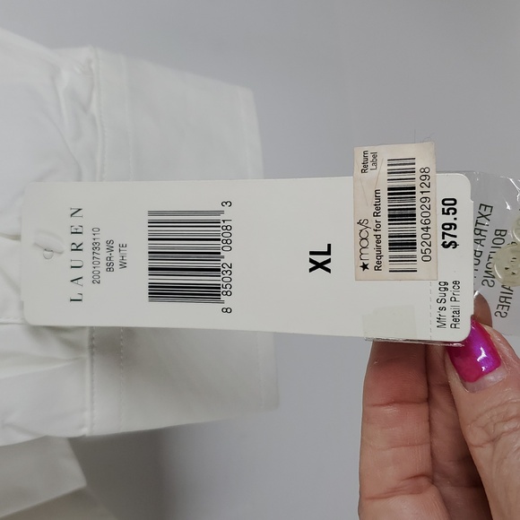 Lauren Ralph Lauren White Cotton Ruffle Button Down Shirt XL - Picture 8 of 12